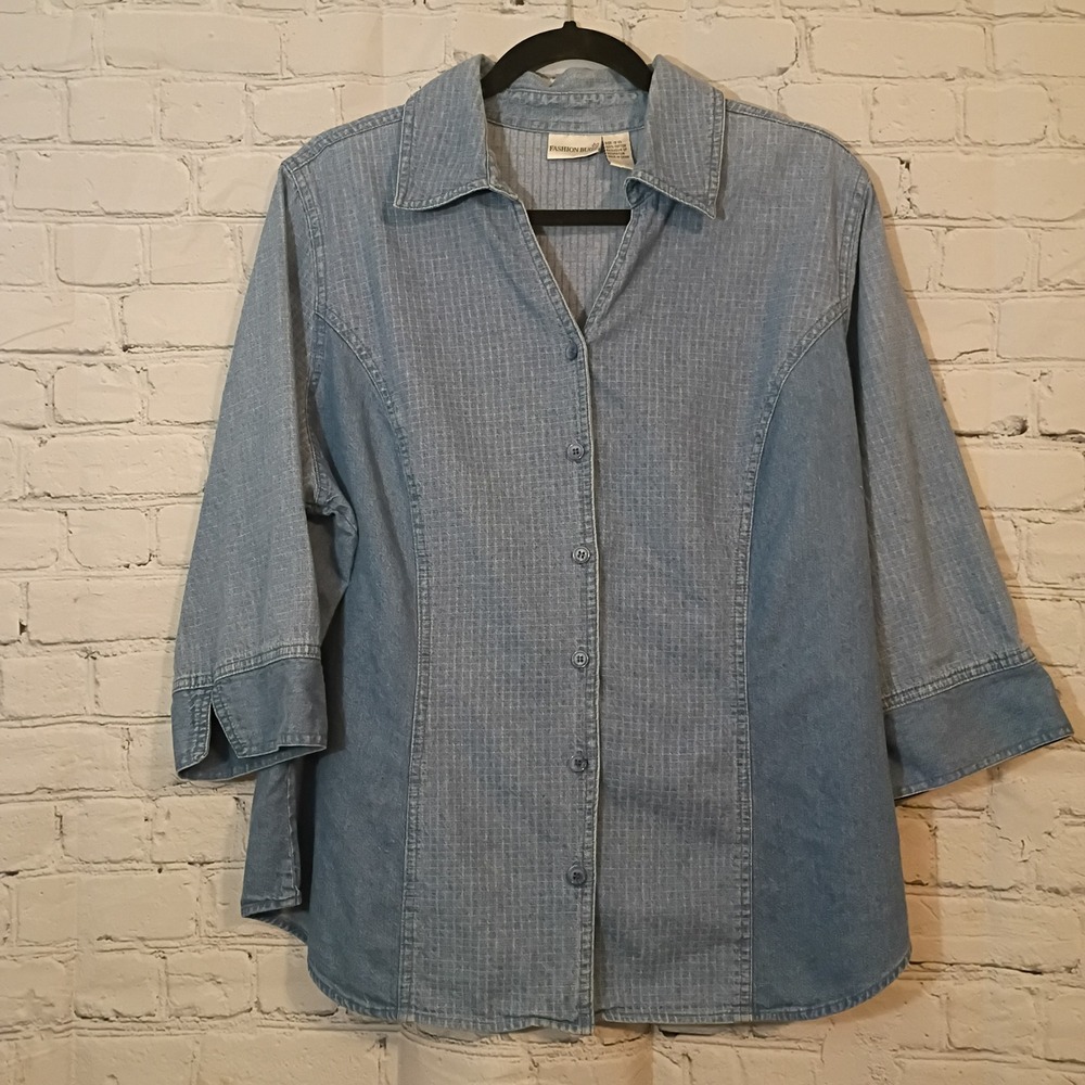 Fashion Bug Womens Denim Style Button Down Shirt 3/4‎ Sleeve Plus 18/20 Y2K